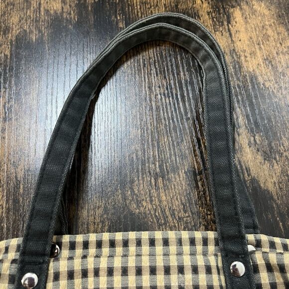 Longaberger Homestead Small Tote Bag Black Beige Check Vintage - Picture 3 of 7